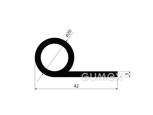 Gumový profil tvaru "P" s dutinkou, 42x20/3mm, 70°ShA, EPDM, -40°C/+100°C, čierny
